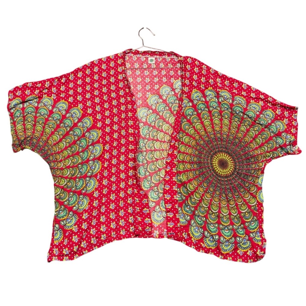 Harem Pants Kimono Womens OS Red Peacock Mandala Boho Rayon Cardigan Coverup